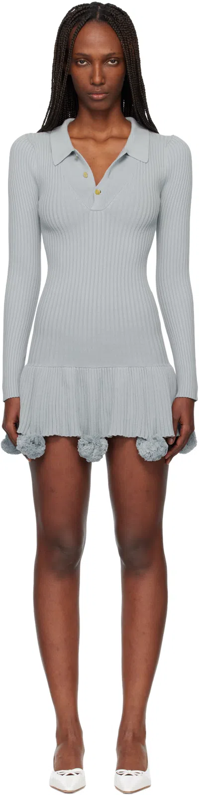 Conner Ives Blue Pom Pom Polo Minidress In Gray