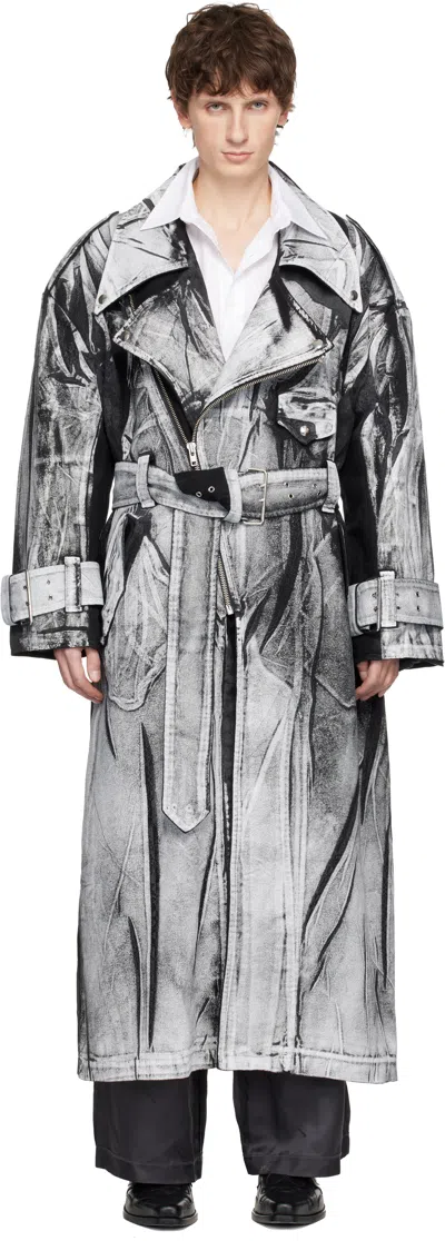 Vaquera Black & White Painted Workwear Trench Coat In Multi