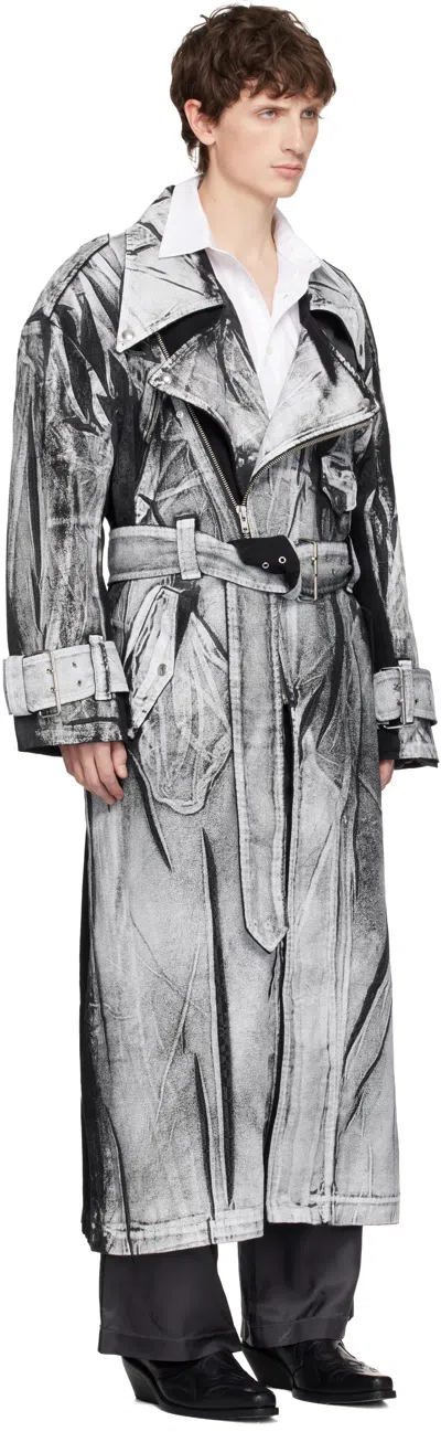 Vaquera Black & White Painted Workwear Trench Coat In Multi