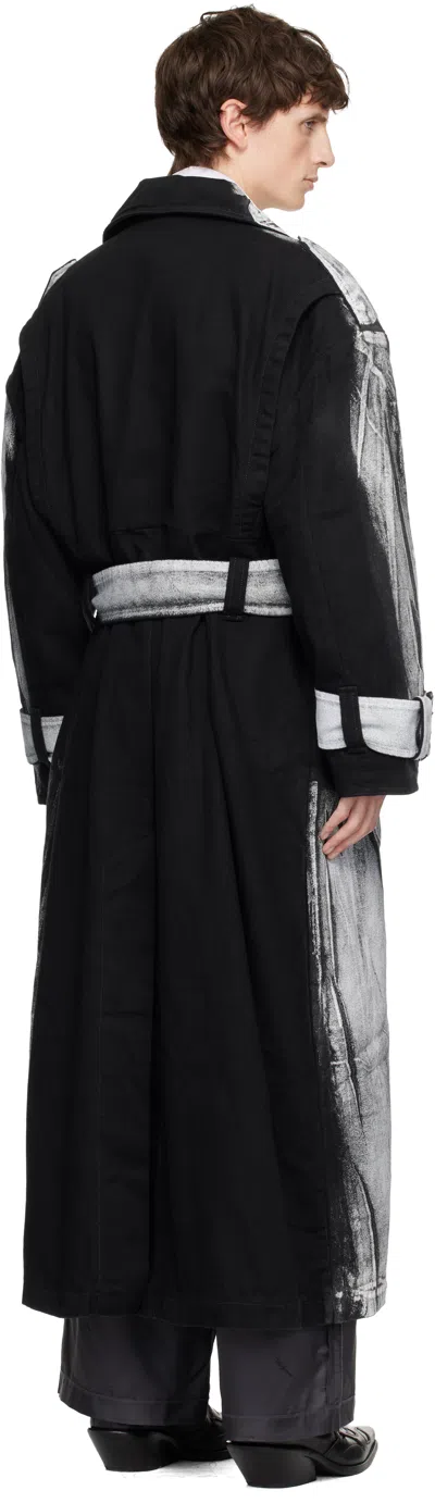 Vaquera Black & White Painted Workwear Trench Coat In Multi