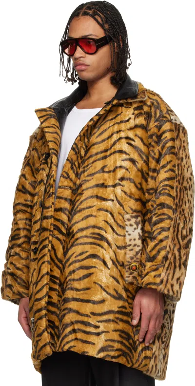 Martine Rose Black & Tan Leopard Reversible Leather Coat In Black