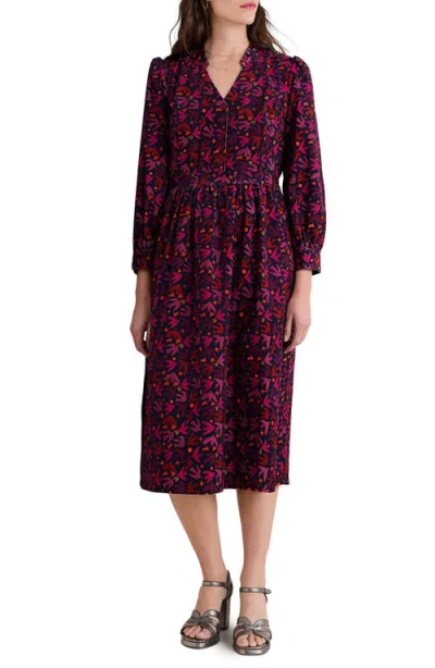 Seasalt Cornwall Rose Cottage Bird Print Long Sleeve Cotton Corduroy Midi Dress