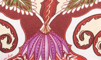 Farm Rio Odara One-shoulder Scalloped Printed Linen-blend Top In Red