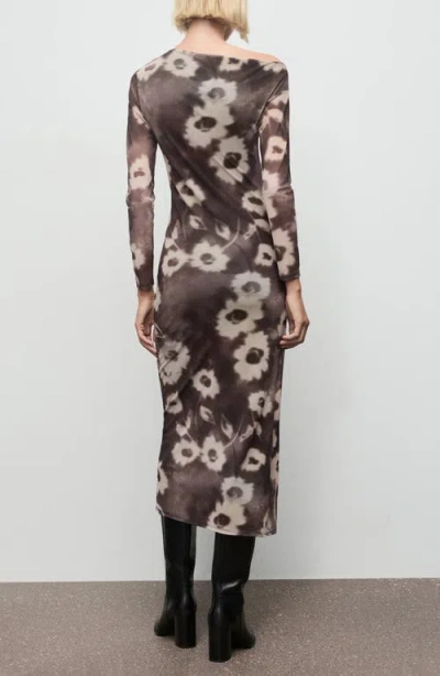 Mango Amaia One-shoulder Long Sleeve Body-con Midi Dress In Brown