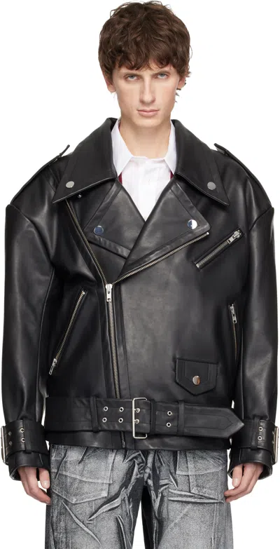 Vaquera Black Oversized Moto Leather Jacket In Black