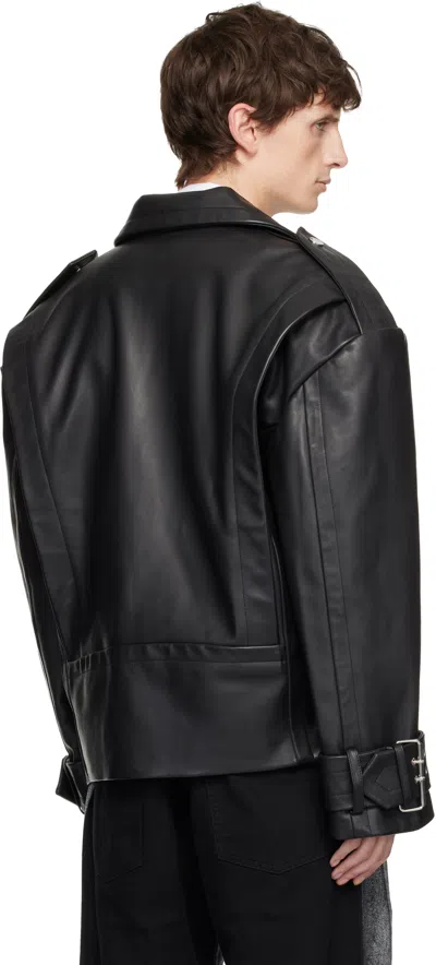 Vaquera Black Oversized Moto Leather Jacket In Black