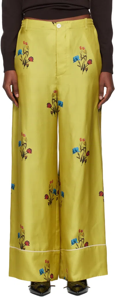 Marni Yellow Silk Twill Trousers In Yellow