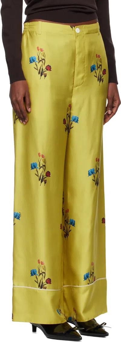 Marni Yellow Silk Twill Trousers In Yellow
