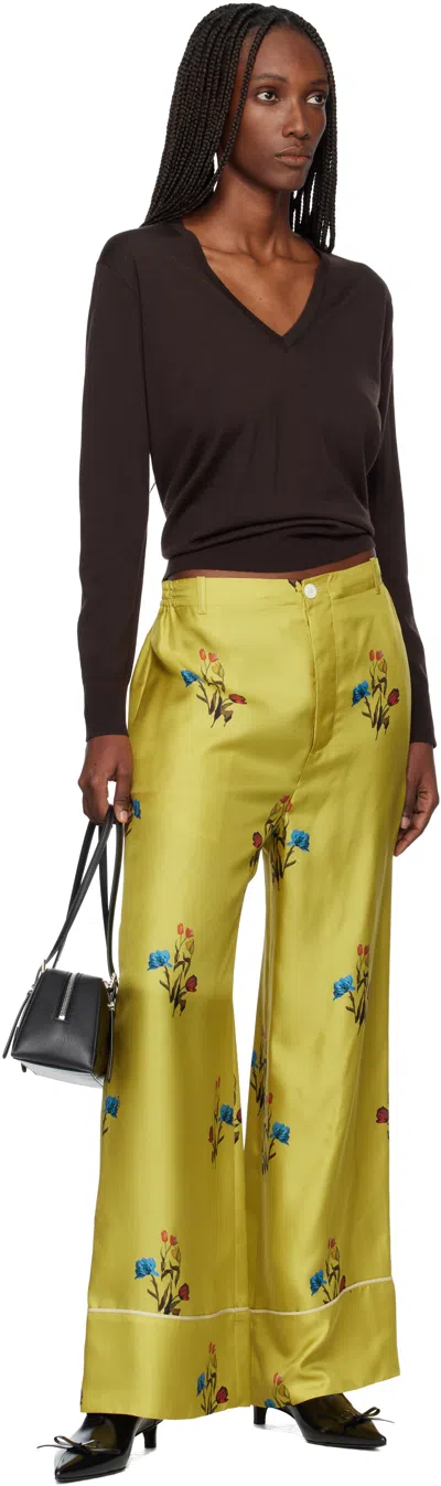 Marni Yellow Silk Twill Trousers In Yellow