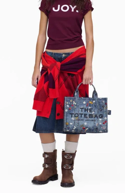 Marc Jacobs Medium Tote Bag Embroidered Design In Blue