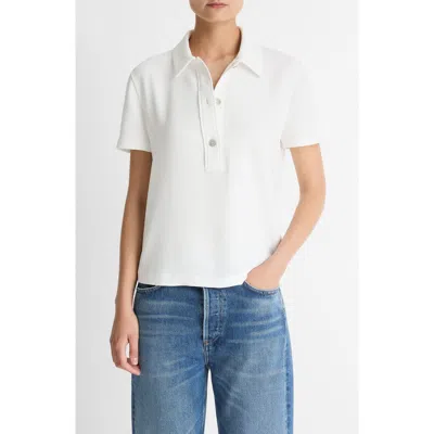 Vince Short Sleeve Crepe Polo Shirt In White