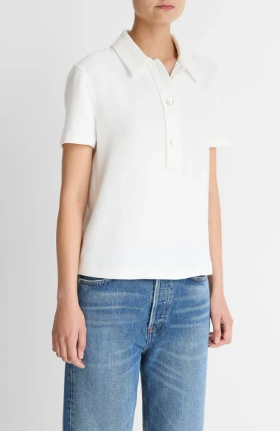 Vince Short Sleeve Crepe Polo Shirt In White
