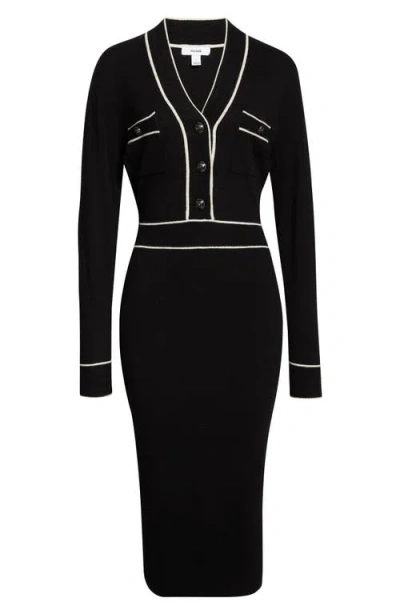 Reiss Black/ivory Wool-blend Tipped Dress With Cashmere In Black