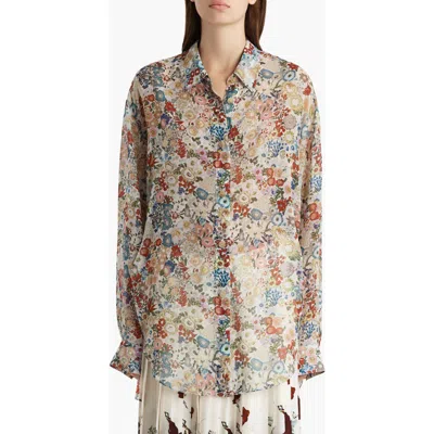 Khaite Goya Floral Silk Chiffon Button-down Top In Multi