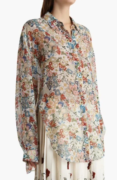 Khaite Goya Floral Silk Chiffon Button-down Top In Multi