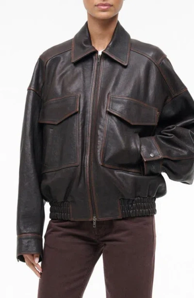 Staud Eugene Distressed Leather Jacket In Brown