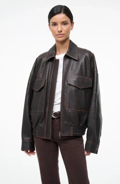 Staud Eugene Distressed Leather Jacket In Brown