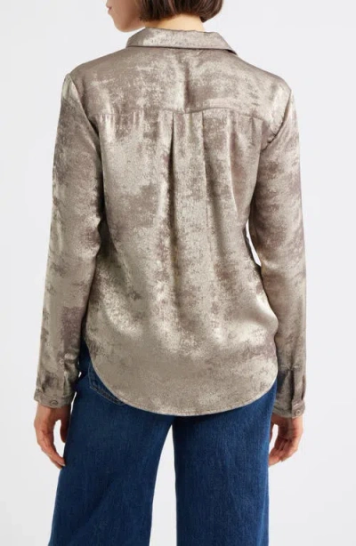 Cloth & Stone Hidden Placket Velvet Button-up Blouse In Brown