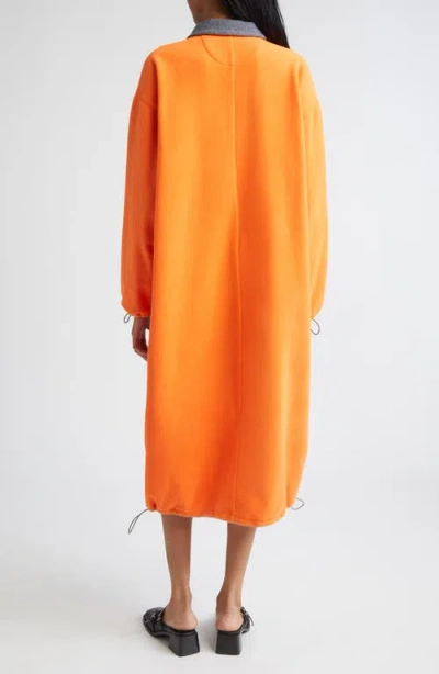 Sandy Liang Sloan Long Sleeve Fleece Half Zip Midi Dress In Brown