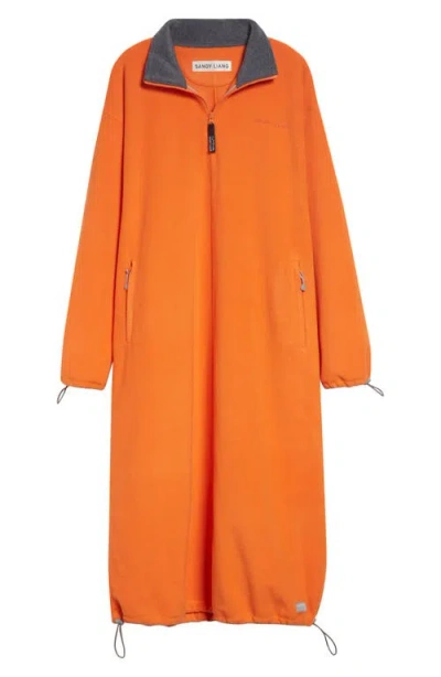 Sandy Liang Sloan Long Sleeve Fleece Half Zip Midi Dress In Brown