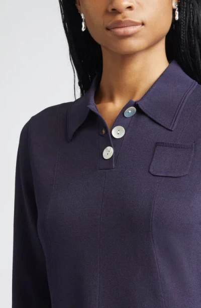 Sandy Liang Chupa Long Sleeve Polo Sweater Dress In Brown