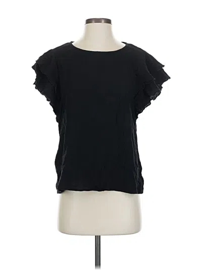 Pre-owned Bibi Short Sleeve Top Black Ruffles Neckline Tops