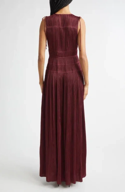 Ulla Johnson Tasneem Pleated Deep-v Satin Gown In Burgundy