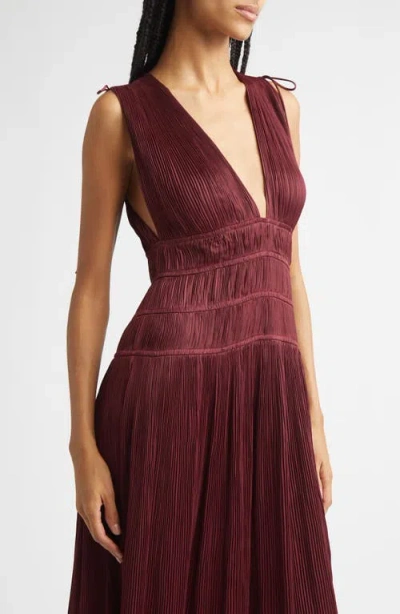 Ulla Johnson Tasneem Pleated Deep-v Satin Gown In Burgundy