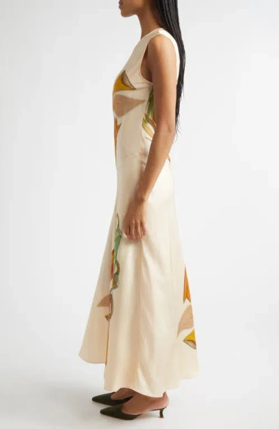 Ulla Johnson Gaea Paneled Printed Silk-satin Midi Dress In Neutral