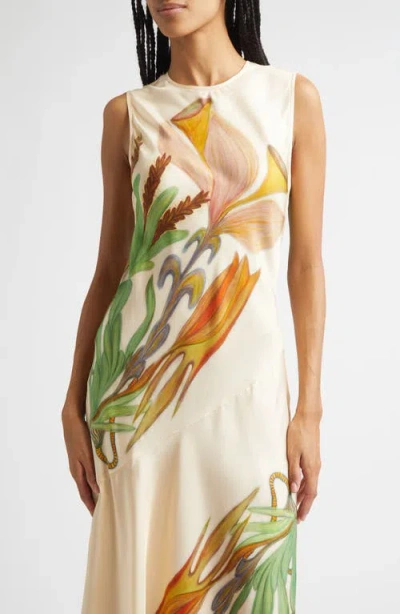 Ulla Johnson Gaea Paneled Printed Silk-satin Midi Dress In Neutral