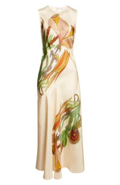 Ulla Johnson Gaea Paneled Printed Silk-satin Midi Dress In Neutral