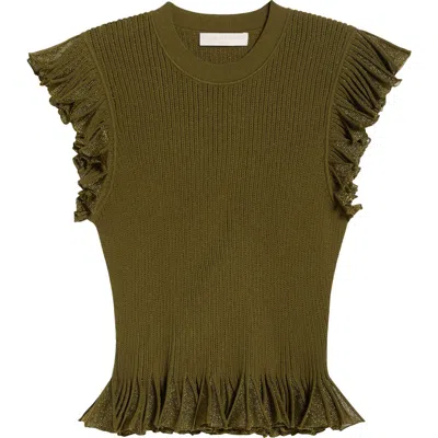 Ulla Johnson Leila Ruffle Cap Sleeve Sweater In Green