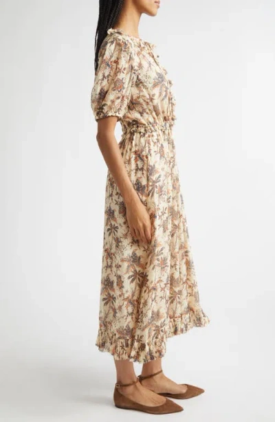 Ulla Johnson Rosamude Floral Puff Sleeve Midi Dress In Multi