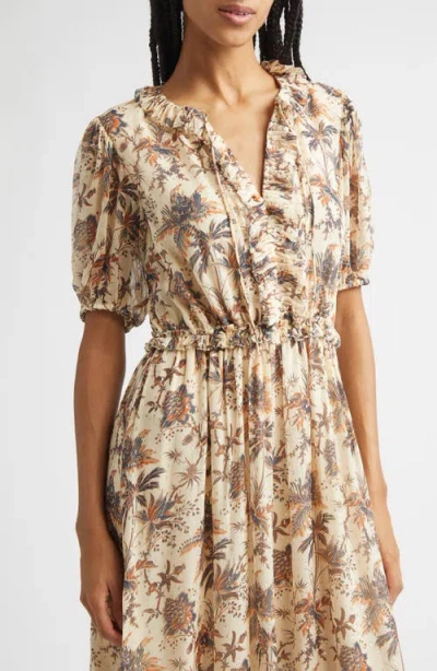 Ulla Johnson Rosamude Floral Puff Sleeve Midi Dress In Multi