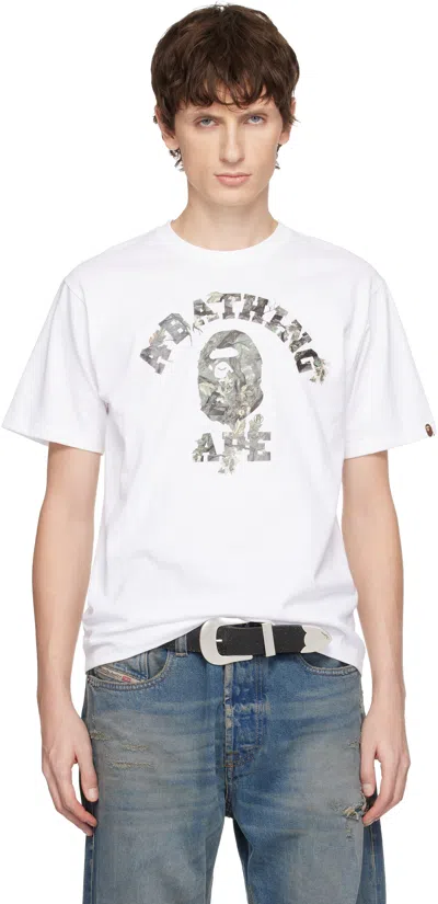 Bape White Tree Edge Camo College T-shirt In White