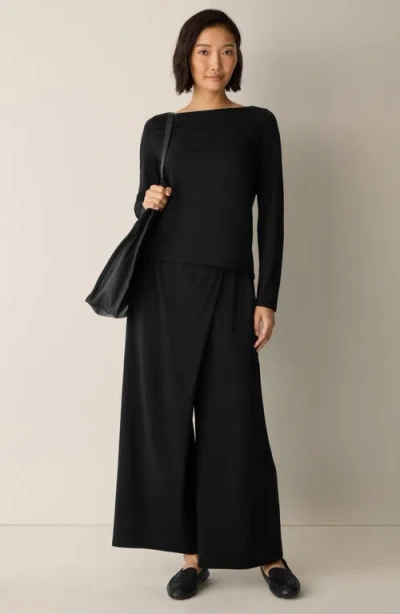 Eileen Fisher Faux Wrap Front Wide Leg Ankle Pants In Black