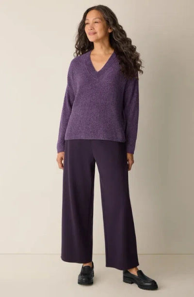 Eileen Fisher V-neck Stretch Cotton Sweater In Purple