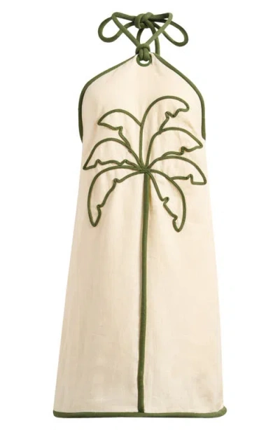 Farm Rio Coconut Contrast Piping Halter Minidress In Neutral