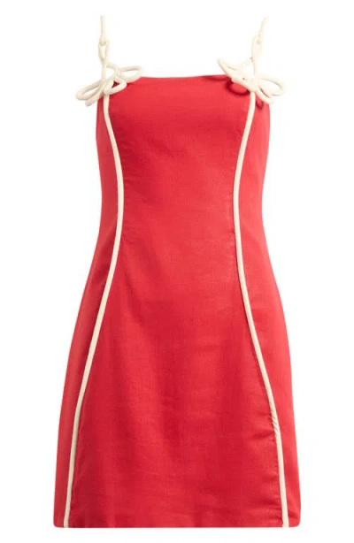 Farm Rio Contrast Piping Sundress In Red