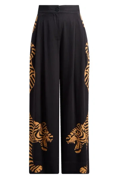 Farm Rio Black Tiger Wide Leg Pants In Black