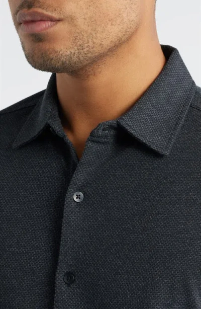 Robert Barakett Keyes Slim Fit Microprint Short Sleeve Knit Button-up Shirt In Gray