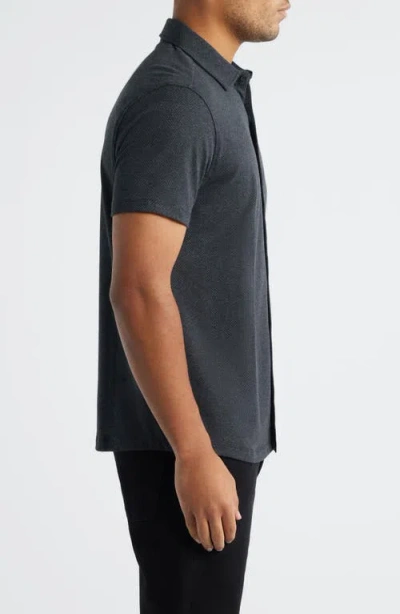 Robert Barakett Keyes Slim Fit Microprint Short Sleeve Knit Button-up Shirt In Gray