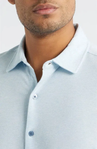 Robert Barakett Keyes Slim Fit Microprint Short Sleeve Knit Button-up Shirt In Blue