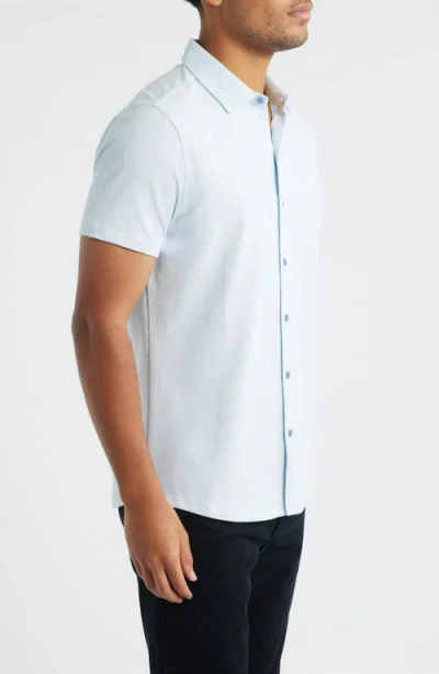 Robert Barakett Keyes Slim Fit Microprint Short Sleeve Knit Button-up Shirt In Blue