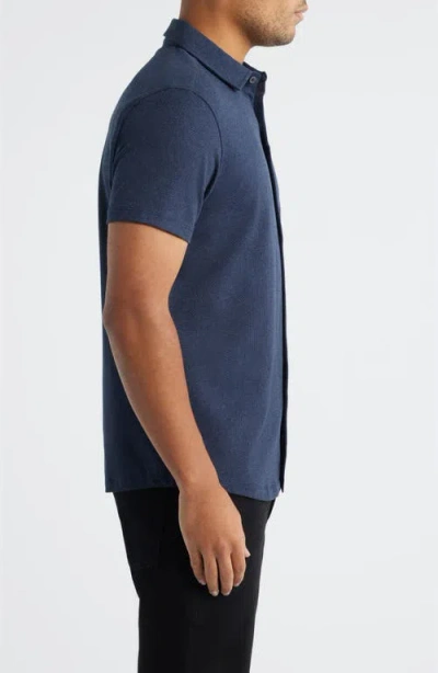 Robert Barakett Keyes Slim Fit Microprint Short Sleeve Knit Button-up Shirt In Blue