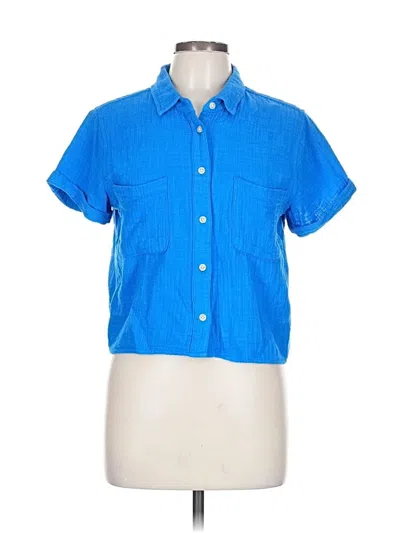 Pre-owned Thread & Supply Short Sleeve Button Down Shirt In Blue