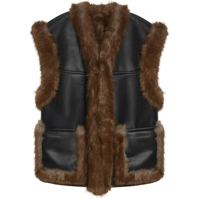 Stand Studio Cassia Reversible Faux Leather & Faur Fur Vest In Multi
