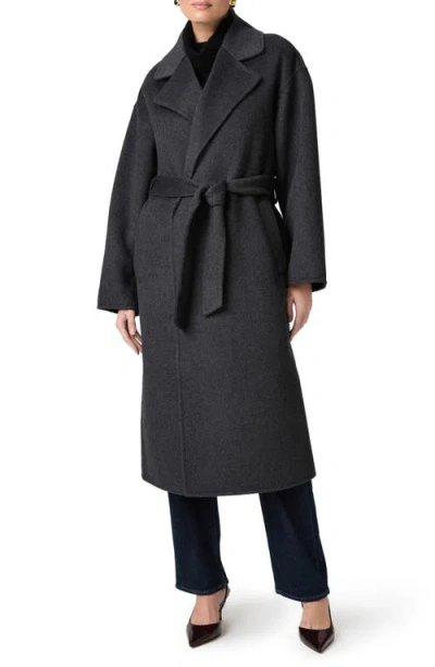 Paige Connery Belted Wool Blend Longline Coat In Gray