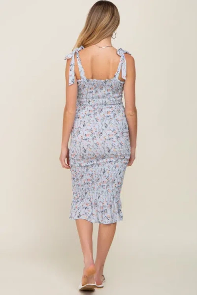 Pinkblush Floral Smocked Fitted Dress In Blue