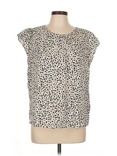 Pre-owned J.crew Factory Store Short Sleeve Top Ivory Animal Print Pattern Scoop Neck Tops In White